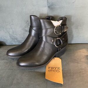 Frye Black Faux Leather Double-Buckle Ankle Booties